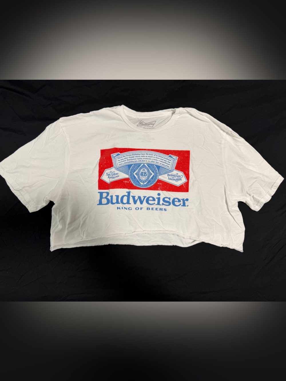 Budweiser White Crop Top with Red and Blue Logo